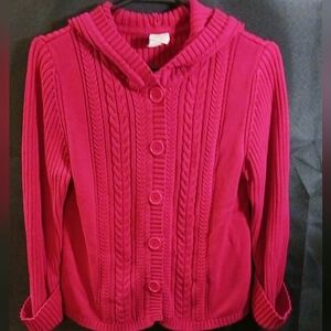 Fuchsia hooded button down sweater sz lg